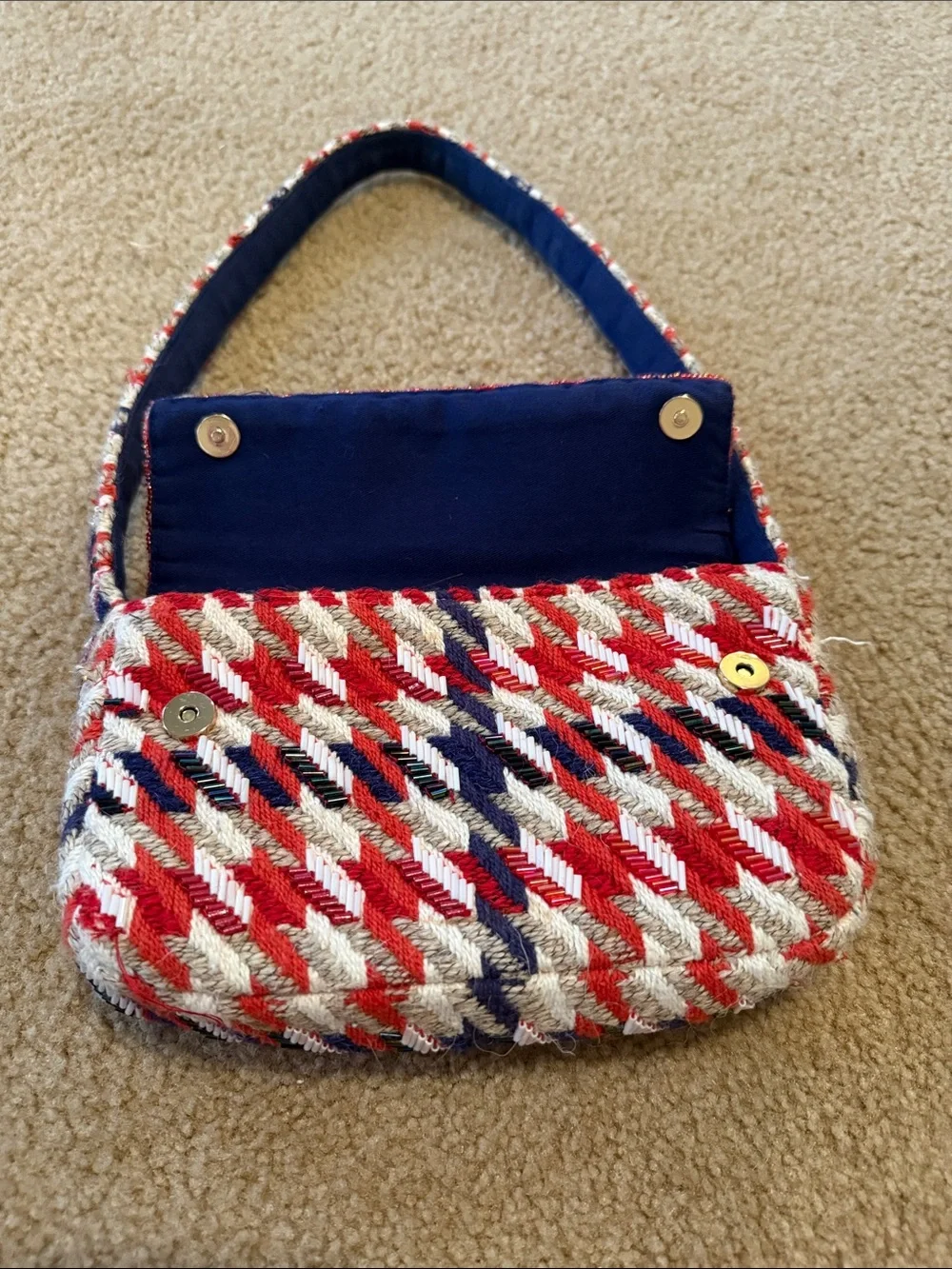 Anthropologie Tweed Beaded Mini Shoulder Bag